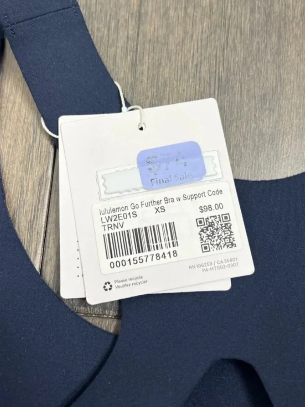 Lululemon NWT Go Further Bra with Support Code Technology True Navy